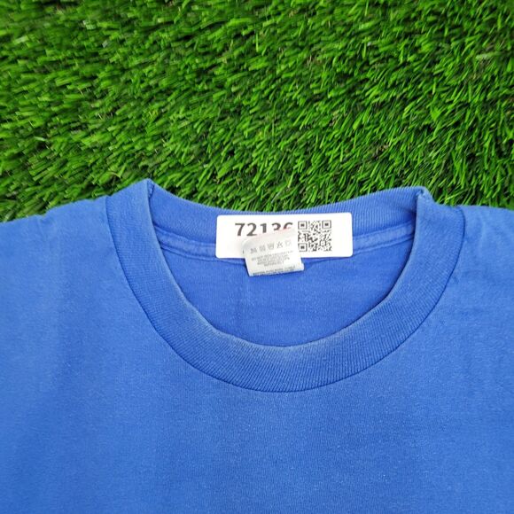Vintage 90s Fruit-of-The-Loom Shirt XL 23x27 Blue Slogan - Picture 8 of 16